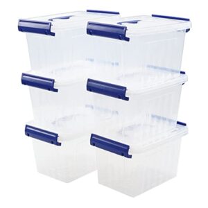 jandson 3.5 liter clear storage bin, latching box container with blue handle, 6 packs