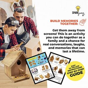 SparkJump Jr Birdhouse Kit | Cedar Wood for Outdoors | with Paint Set | Bird Feeder | DIY Crafts Woodworking Building Gardening Project for Kids, Adults, Family