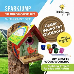 SparkJump Jr Birdhouse Kit | Cedar Wood for Outdoors | with Paint Set | Bird Feeder | DIY Crafts Woodworking Building Gardening Project for Kids, Adults, Family
