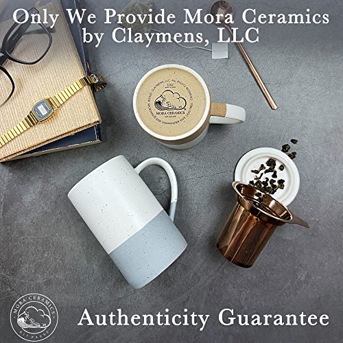 Mora Ceramics Tea Cup with Loose Leaf Infuser, Spoon and Lid, 12 oz, Microwave and Dishwasher Safe Coffee Mug - Rustic Matte Ceramic Glaze, Modern Herbal Tea Strainer - Great Gift for Women, Flint