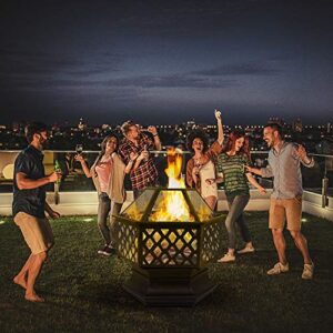 Lovinland 22" Hexagonal Shaped Iron Brazier Wood Burning Fire Pit Decoration for Backyard Poolside