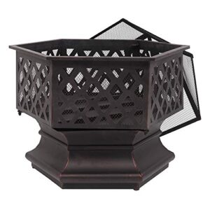 Lovinland 22" Hexagonal Shaped Iron Brazier Wood Burning Fire Pit Decoration for Backyard Poolside