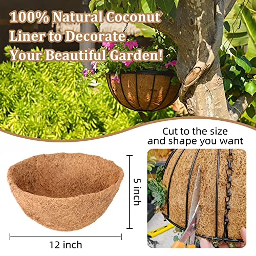 Legigo 6 Pack 12 Inch Hanging Basket Coco Liners Replacement, 100% Natural Round Coconut Coco Fiber Planter Basket Liners for Hanging Basket Flowers/Vegetables