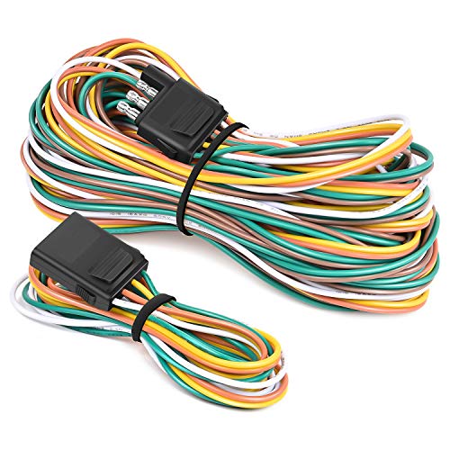 Nilight - 10039W 4 Pin Flat Trailer Wiring Harness Kit 18AWG 25Feet Male 4Feet Female Wishbone-Style Wiring Harness Extension kit for Utility Boat Trailer Lights