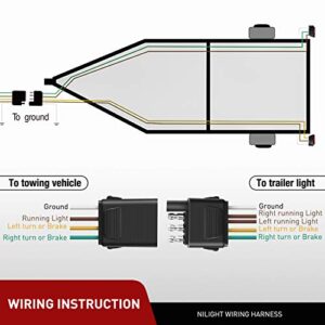 Nilight - 10039W 4 Pin Flat Trailer Wiring Harness Kit 18AWG 25Feet Male 4Feet Female Wishbone-Style Wiring Harness Extension kit for Utility Boat Trailer Lights