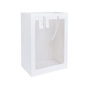 xigui 4 pcs gift bags, tote paper bags with transparent window flower bouquet handles, wedding, birthday, christmas bag