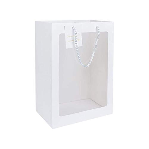 XIGUI 4 Pcs Gift Bags, Tote Paper Bags with Transparent Window Flower Bouquet Handles, Wedding, Birthday, Christmas Bag