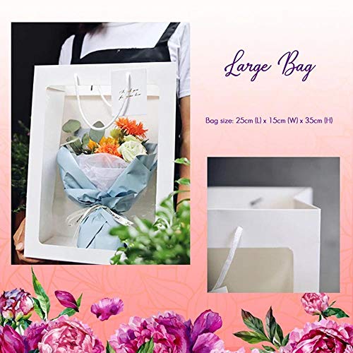 XIGUI 4 Pcs Gift Bags, Tote Paper Bags with Transparent Window Flower Bouquet Handles, Wedding, Birthday, Christmas Bag