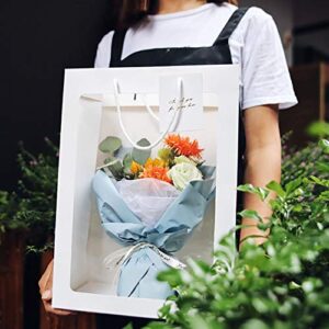 XIGUI 4 Pcs Gift Bags, Tote Paper Bags with Transparent Window Flower Bouquet Handles, Wedding, Birthday, Christmas Bag