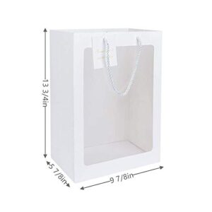 XIGUI 4 Pcs Gift Bags, Tote Paper Bags with Transparent Window Flower Bouquet Handles, Wedding, Birthday, Christmas Bag