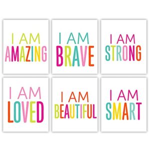designs by maria inc. colorful motivational wall art for kids-pack of 6 unframed prints for motivation | stimulus girl's bedroom decor |unisex classroom wall art for kids | bedroom decor for girls