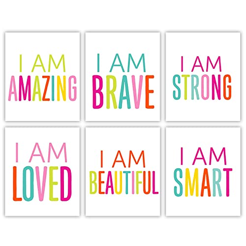 Designs By Maria Inc. Colorful Motivational Wall Art for Kids-Pack of 6 UNFRAMED Prints for Motivation | Stimulus Girl's Bedroom Decor |Unisex Classroom Wall Art for Kids | Bedroom Decor for Girls