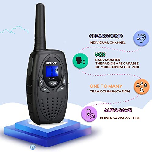 Retevis RT628 Walkie Talkie for Kids VOX Portable 22 Channel Kids Walkie Talkies Bundle with USB Charging 1000mAh Rechargeable Battery(Black, 1 Pack)