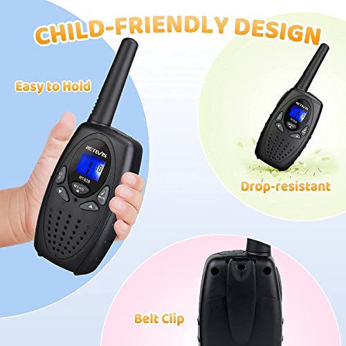 Retevis RT628 Walkie Talkie for Kids VOX Portable 22 Channel Kids Walkie Talkies Bundle with USB Charging 1000mAh Rechargeable Battery(Black, 1 Pack)