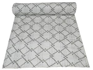 maviss homes beautiful indian hand block printed queen kantha quilt | pure cotton vintage kantha quilt | throw blanket; grey