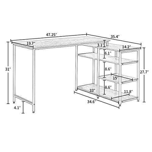 SUTON L-Shaped Desk Computer Desk Corner Desk Home Computer Desk Space-Saving Easy to Assemble Writing Study Desk