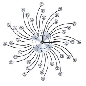 nconco wall clock, sparkling bling metallic silver flower-shaped wall clock for living room officeï¼ˆarc flowerï¼‰