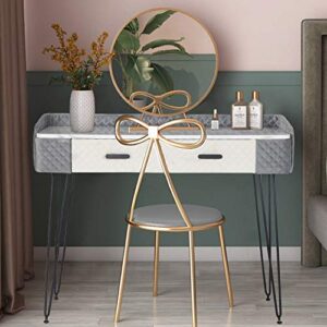 Joveco 40’’ Vanity Table with 2 Drawers- Modern Makeup Vanity Desk- Dressing Table Small Desks for Bedrooms- Home Office Computer Desk- White Marble Wood Veneer/Gold Metal Legs and Gray/White