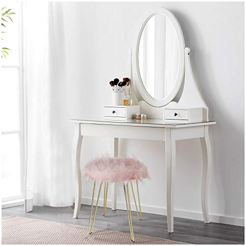 GIA Home Furniture Series Accent Metal Vanity Stool with Faux Fur Seat, Pink