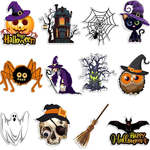 12 Pieces Halloween Cutouts, Pumpkin, Bat, Spider, Witch, Ghost, Halloween Party Decoration Poster (Cute Style)