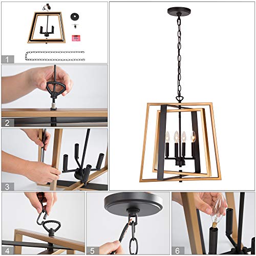 LNC Black and Gold Chandelier, 20“W Modern Farmhouse Pendant Lighting Fixture with Free Swinging Arms for Dining Room, Foyer, Bedroom, Kitchen Island