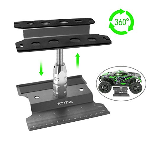 RC Car Work Stand Repair Workstation Tools Aluminum 360 Degree Rotation Lift Or Lower for 1/12 1/10 1/8 Scale Cars Trucks (Black)