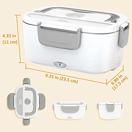 Adocfan Electric Lunch Box Food Heater 100W,3 in 1 Portable Heated Lunch Box for Car Truck Home Work Adults Food Heating,1.5L Removable Stainless Steel Container,110V/12V/24V（No Bag）