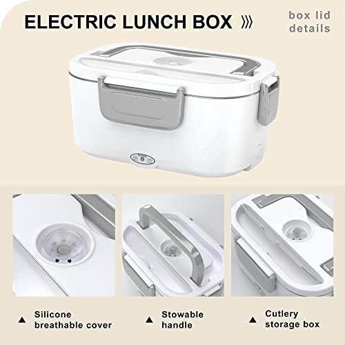 Adocfan Electric Lunch Box Food Heater 100W,3 in 1 Portable Heated Lunch Box for Car Truck Home Work Adults Food Heating,1.5L Removable Stainless Steel Container,110V/12V/24V（No Bag）