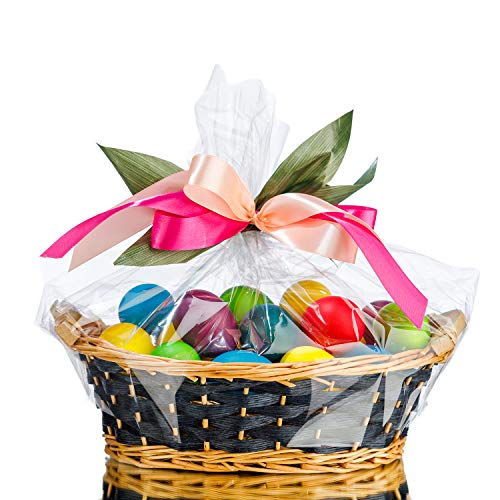 Morepack Easter Large Cellophane Bags,26x32 Inch Big Clear Basket Bags 10PCS Cellophane/Cello Wrap for Gift Baskets