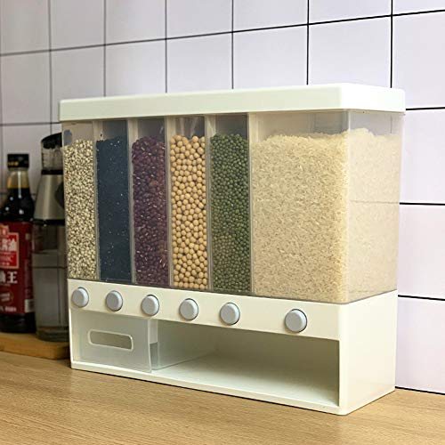 Wall-Mounted Dry Food Dispenser 6-Grid Cereal Dispensers Food Storage Container Kitchen Storage Tank for Cereal, Rice, Candy, Coffee Bean, Snack, Grain
