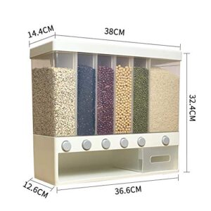 Wall-Mounted Dry Food Dispenser 6-Grid Cereal Dispensers Food Storage Container Kitchen Storage Tank for Cereal, Rice, Candy, Coffee Bean, Snack, Grain