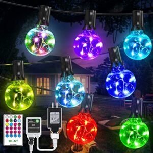 ollny g40 30ft outdoor string lights, waterproof rgb color changing hanging lights with 30 edison + 2 spare led bulbs, shatterproof outside lights for patio camper garden porch