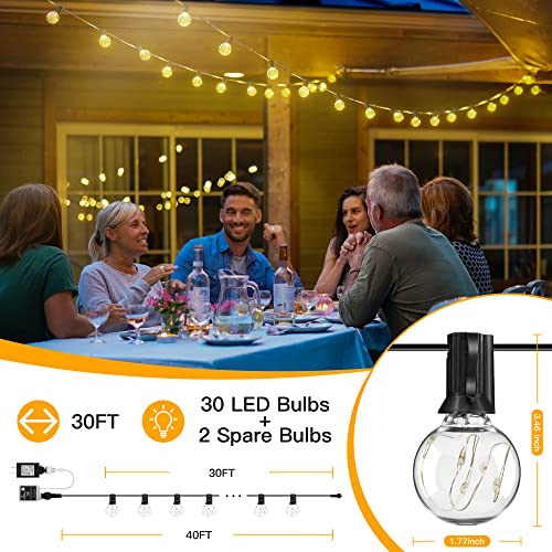 Ollny G40 30FT Outdoor String Lights, Waterproof RGB Color Changing Hanging Lights with 30 Edison + 2 Spare LED Bulbs, Shatterproof Outside Lights for Patio Camper Garden Porch