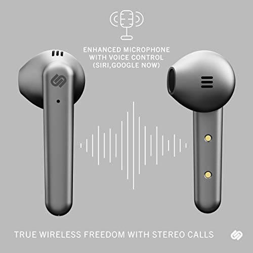 Urbanista Stockholm Plus True Wireless Earbuds - Over 20 Hours Playtime, IPX4 Waterproof Earphones, Bluetooth 5.0 Headphones, Touch Controls & Enhanced Microphone for Clear Calling, Titanium