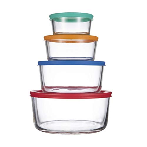 Klare Ware 1 Cup 2 Cup 4 Cup 7 Cup Glass Food Storage Containers Stackable Meal Prep Lunch Bento or leftover salad bowls Dish w BPA Free Lids 8 Piece Multi Color Set (8 Pcs Set)