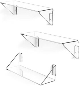 maxgear clear acrylic shelves，invisible floating wall bookshelves for kids，display wall mounted hanging shelves with screws for bathroom, bedroom, living room, office, kitchen set of 3