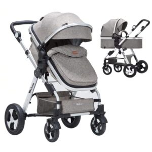 blahoo baby stroller for newborn, 2 in1 high landscape stroller, foldable aluminum alloy pushchair with adjustable backrest.adjustable awning, variable seat and recliner（coffee
