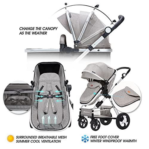 Blahoo Baby Stroller for Newborn, 2 in1 High Landscape Stroller, Foldable Aluminum Alloy Pushchair with Adjustable Backrest.Adjustable Awning, Variable Seat and Recliner（Coffee