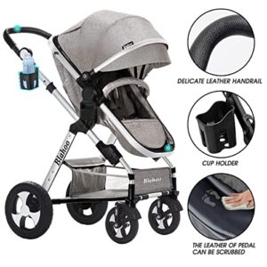 Blahoo Baby Stroller for Newborn, 2 in1 High Landscape Stroller, Foldable Aluminum Alloy Pushchair with Adjustable Backrest.Adjustable Awning, Variable Seat and Recliner（Coffee