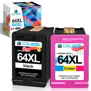 colwod remanufactured 64 ink cartridges replacement for hp 64xl for hp envy photo 7155 7855 6255 6220 7120 6252 6230 6258 7158 7130 7164 7858 7132 envy 5542 tanggo x printer (1 black 1 tri-color)