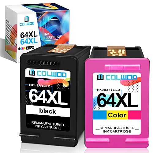 COLWOD Remanufactured 64 Ink Cartridges Replacement for HP 64XL for Hp Envy Photo 7155 7855 6255 6220 7120 6252 6230 6258 7158 7130 7164 7858 7132 Envy 5542 Tanggo X Printer (1 Black 1 Tri-Color)