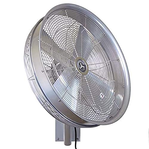 Hydromist Oscillating Wall Mounted Outdoor-Rated Fan, 3-Speed Control on Cord, Alum Fan Blade, Mounting Bracket and Black Cover Included, 24”, Silver