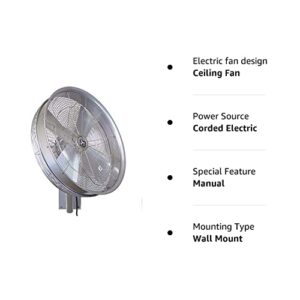 Hydromist Oscillating Wall Mounted Outdoor-Rated Fan, 3-Speed Control on Cord, Alum Fan Blade, Mounting Bracket and Black Cover Included, 24”, Silver