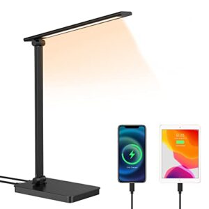 pro eye-caring natural light touch table led desk lamp with dual usb sockets forcharging multiple devices, powerful5 color, brightness levels and 90pcs lamp beads are stable,office reading,studying
