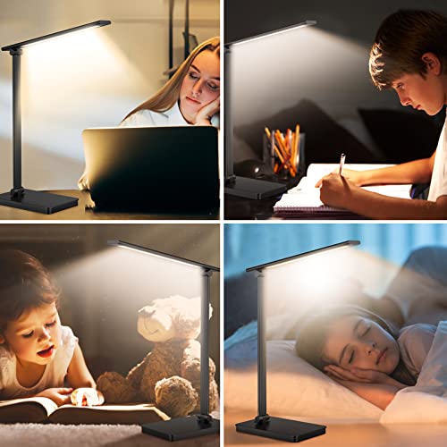 Pro Eye-Caring Natural Light Touch Table LED Desk Lamp with Dual Usb Sockets forCharging Multiple Devices, Powerful5 Color, Brightness Levels and 90pcs Lamp Beads are Stable,Office Reading,Studying