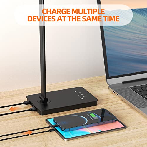 Pro Eye-Caring Natural Light Touch Table LED Desk Lamp with Dual Usb Sockets forCharging Multiple Devices, Powerful5 Color, Brightness Levels and 90pcs Lamp Beads are Stable,Office Reading,Studying