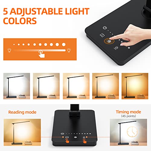 Pro Eye-Caring Natural Light Touch Table LED Desk Lamp with Dual Usb Sockets forCharging Multiple Devices, Powerful5 Color, Brightness Levels and 90pcs Lamp Beads are Stable,Office Reading,Studying