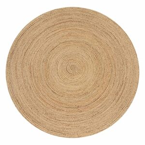 jute braided rug, 4' round natural, hand woven reversible rugs for kictchen living room entryway, 4 feet round