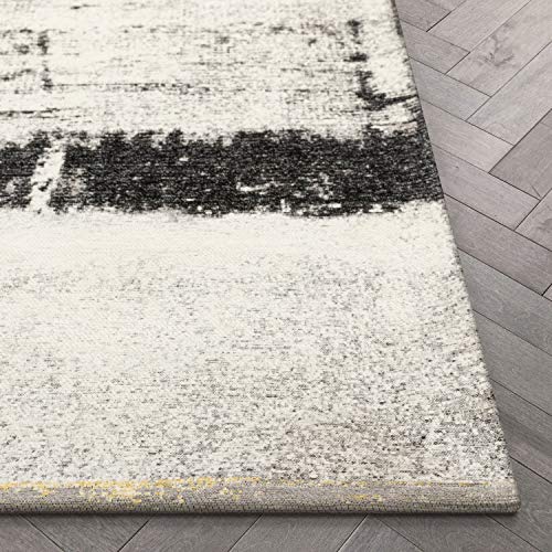 Well Woven Faren Grey & Yellow Kilim-Style Weave Distressed Tribal Stripe Area Rug 5x7 (5'3" x 7'3")