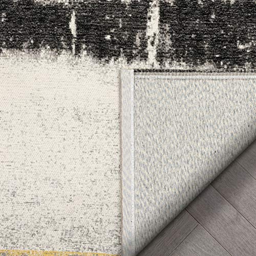 Well Woven Faren Grey & Yellow Kilim-Style Weave Distressed Tribal Stripe Area Rug 5x7 (5'3" x 7'3")